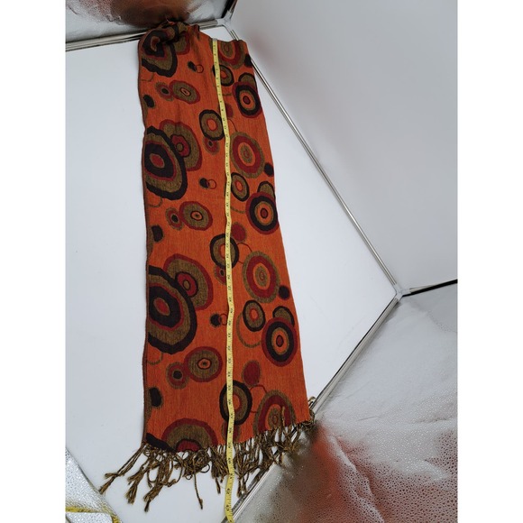 Pashmina Boho Circles Fringe Orange Black Reversible Scarf Shawl Headwrap Stole - Picture 3 of 10